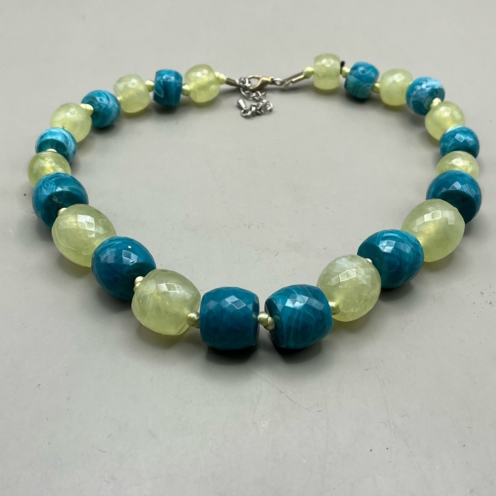 Elegant Chunky Teal and Chartreuse Beaded Statement Necklace